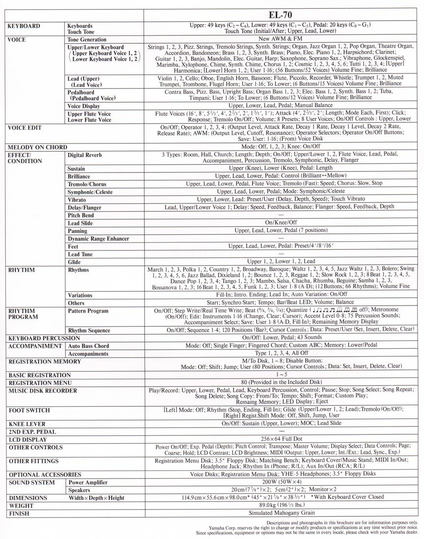 Yamaha Electone EL-70